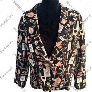 Painted Pony Vintage Multicolor Summer Herbs Patterned Lined Button Blazer Large